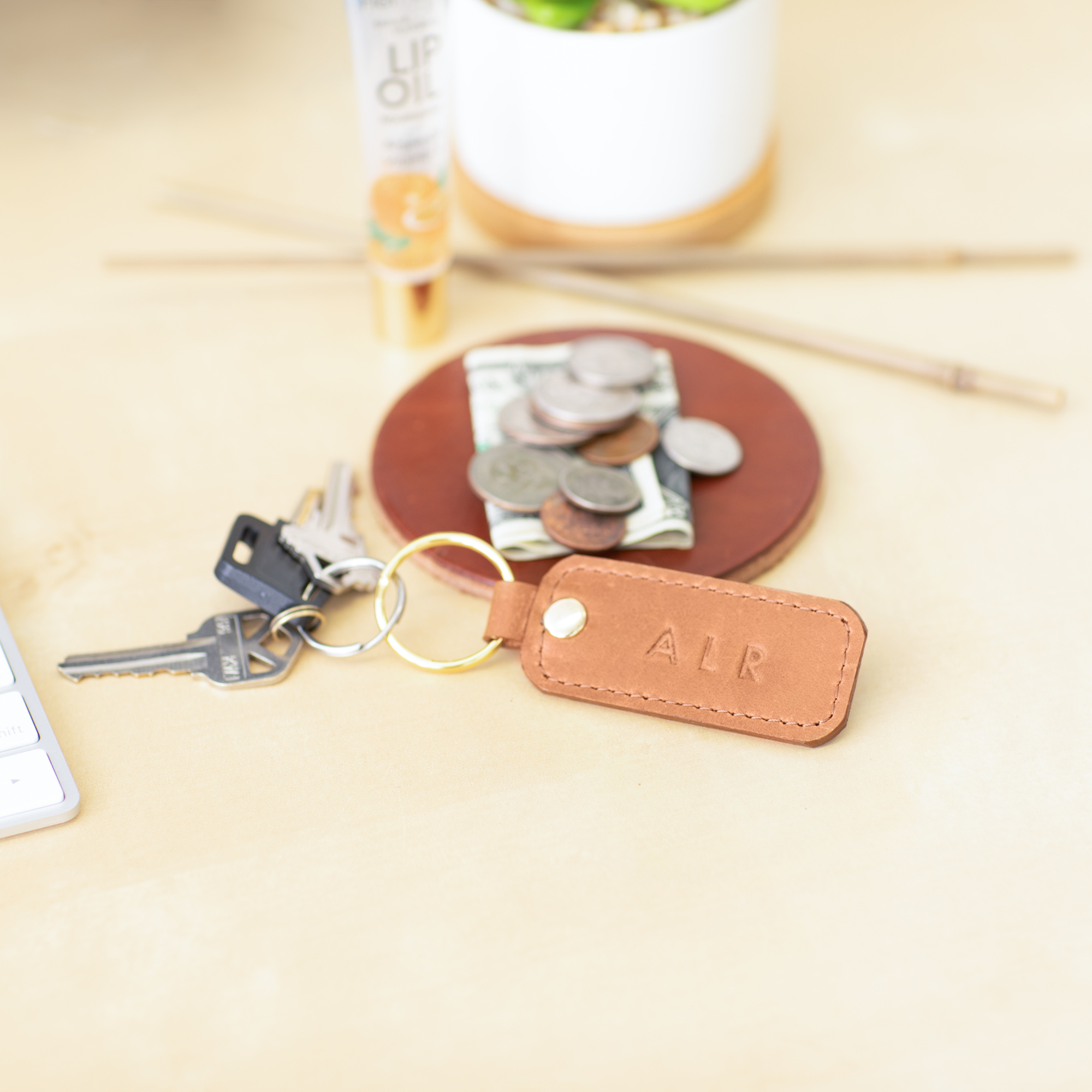 Monogrammed Embossed Leather Keychain (Customizable)