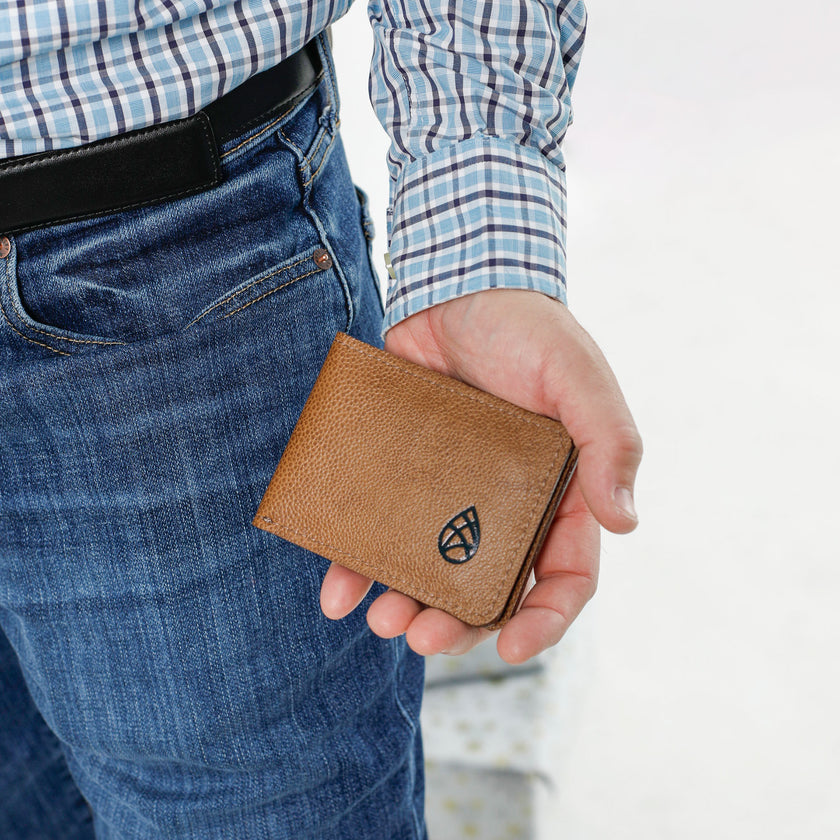 Lifestyle shot of leather wallet
