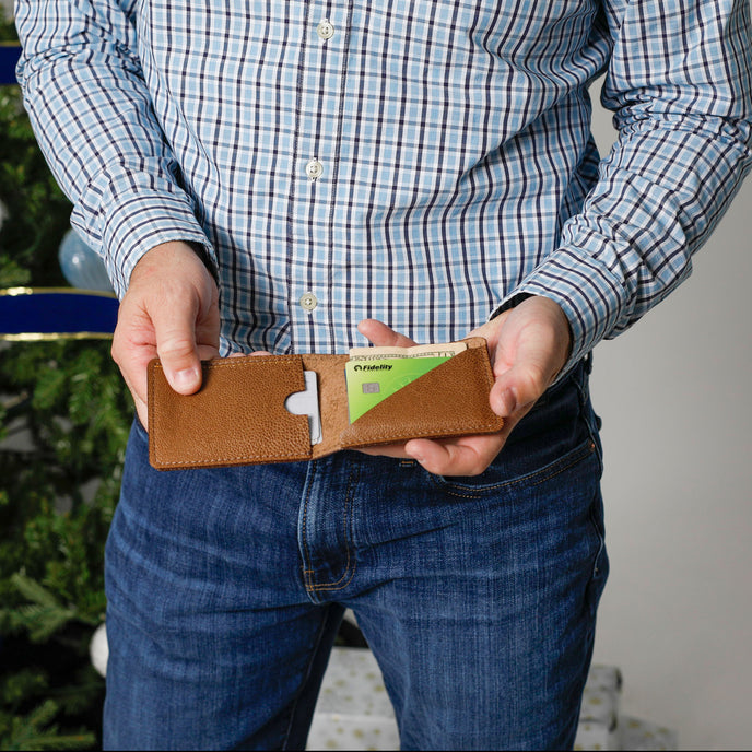 Lifestyle shot of leather wallet