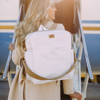 Model wearing Convertible Roller blind Vertical Backpack