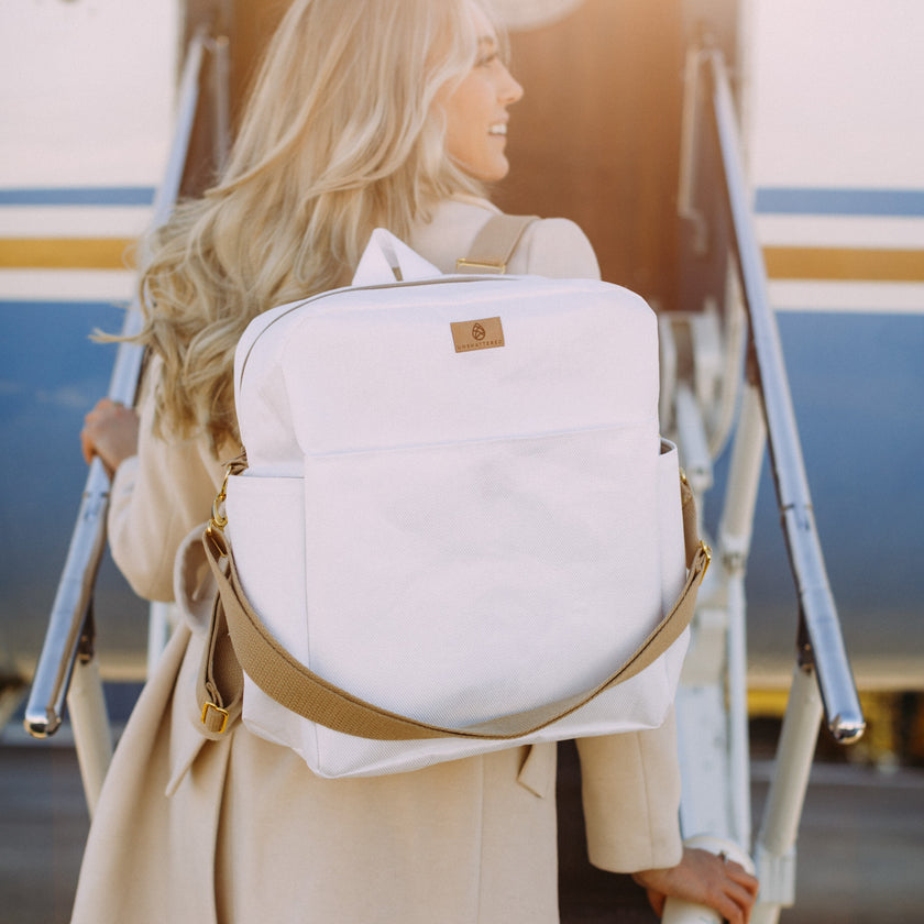 Model wearing Convertible Roller blind Vertical Backpack