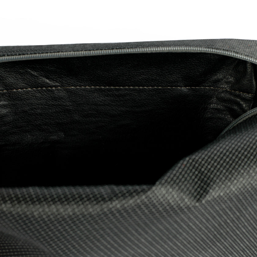 A black luxury leather alternative interior on a black outdoor furniture toiletry kit 