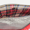A red plaid interior fabric on a silver and red luxury leather alternative tote named after Bonnie 