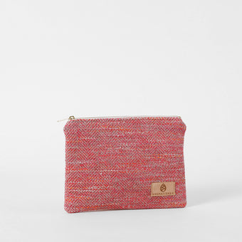 Pink pouch with a brand logo on a white background named after Dariene