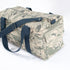 A blue strap with silver hardware on this Air Force duffle bag 