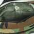 A green shiny interior fabric on woodland camo errand bag 