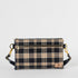 Plaid patterned bag with gold zipper and black straps on a white background named after Jenny