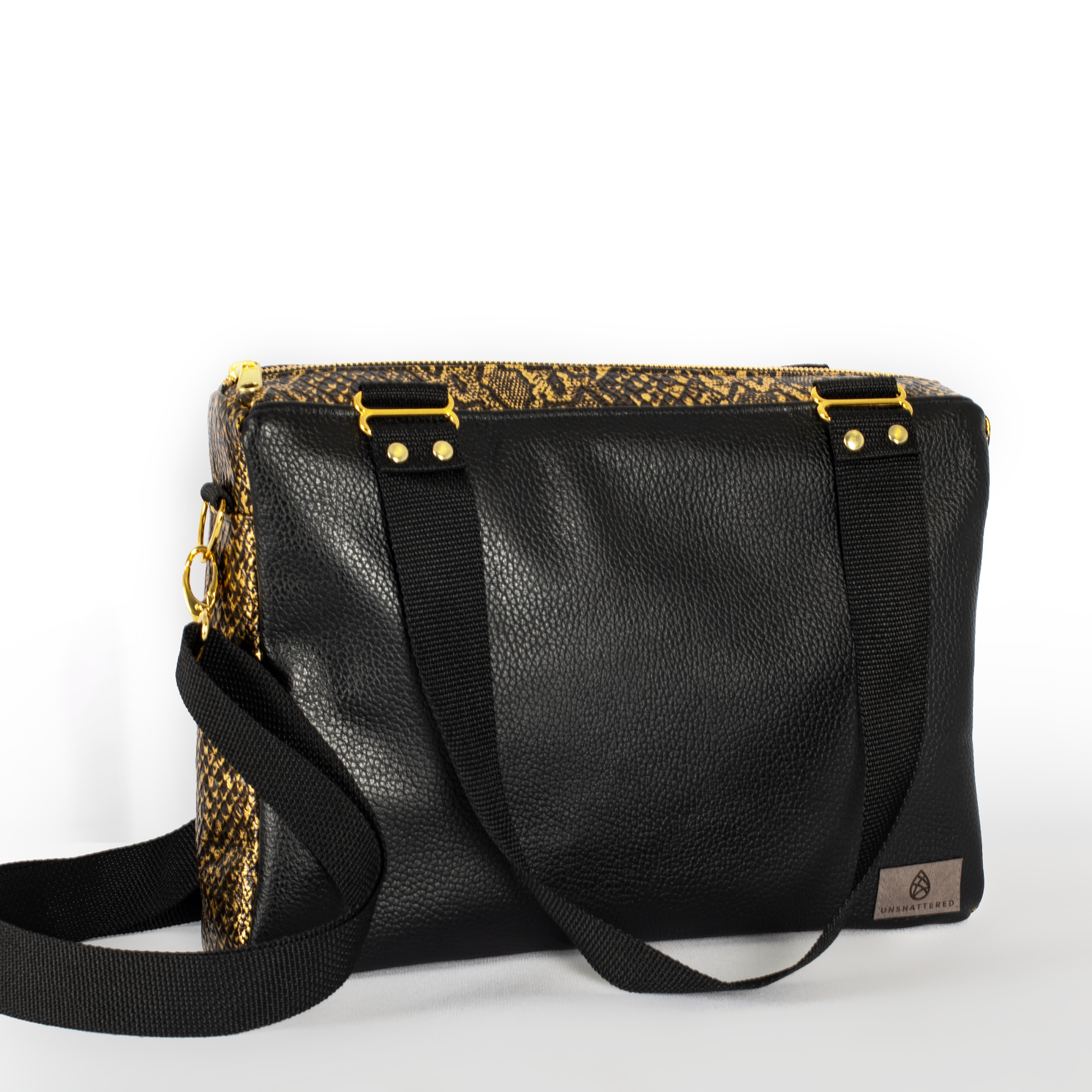 Wayne Leather Snakeskin Accent Convertible Handbag