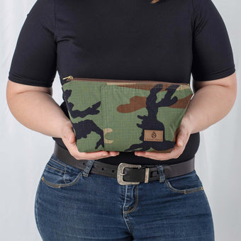 Lifestyle shot of Woodland Camo makeup