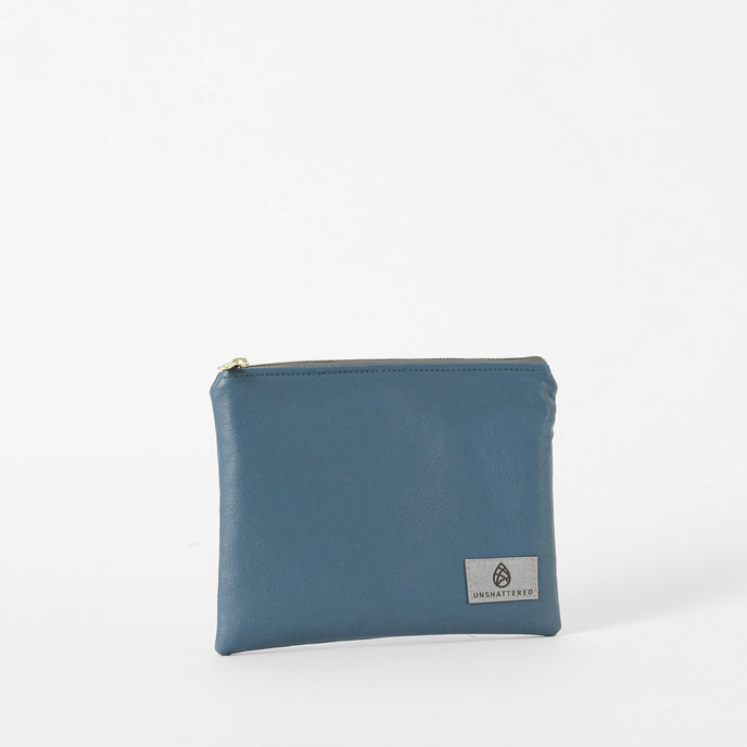 Teal pouch with a brand logo on a white background named after Karina 