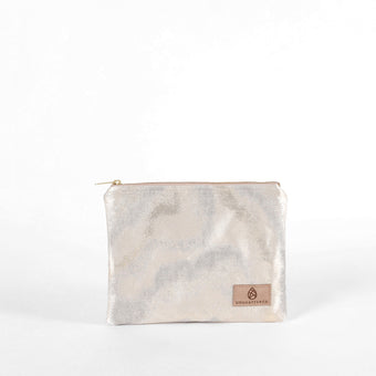 Marble-patterned fabric pouch handcrafted from upcycled materials and named in honor of Billy on a white background 