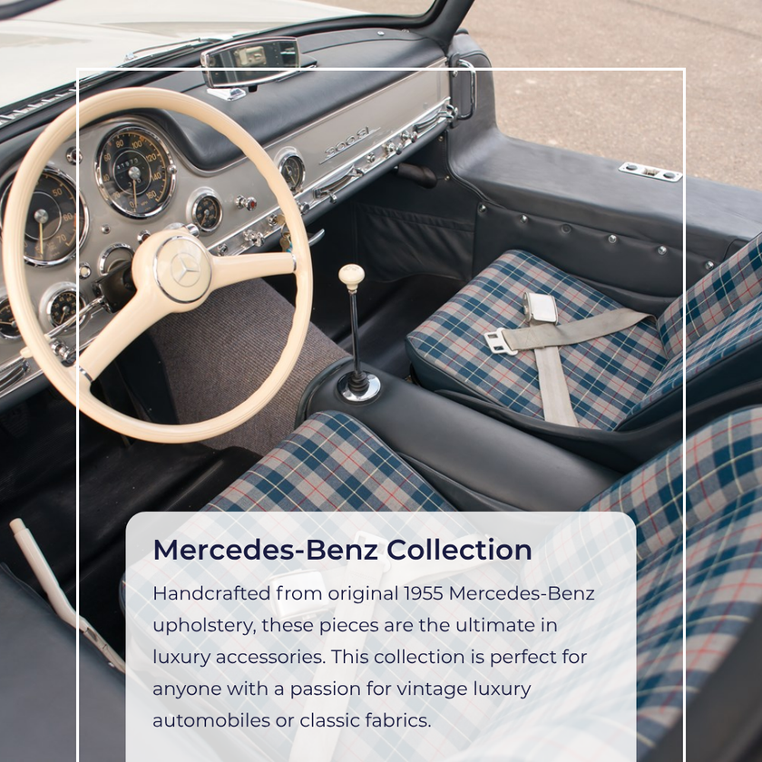 Zippered Convertible Handbag from Vintage Blue-Grey Plaid Mercedes-Benz Interior