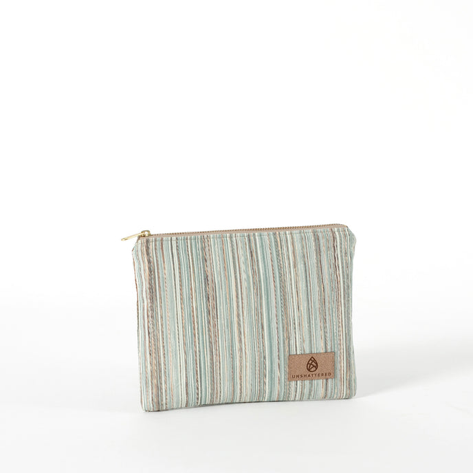 Striped pouch with a brand logo on a white background named after Sherry 