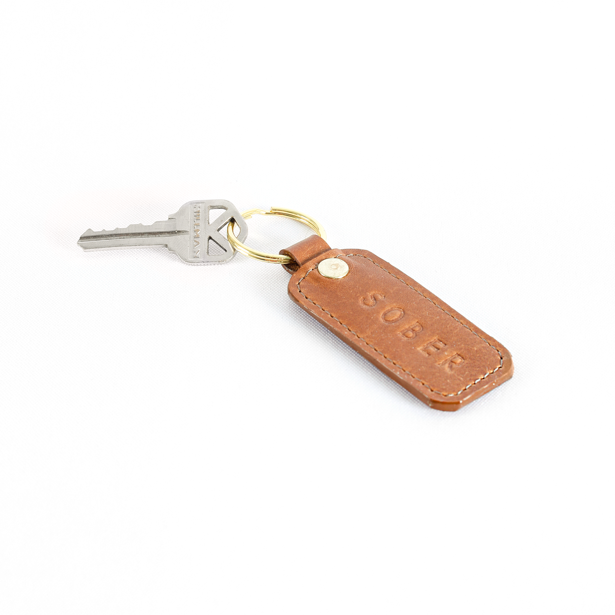 "Sober" Embossed Leather Keychain