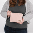 up close of this pink and yellow zip pouch named after Susan 