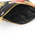 Upcycled black fabric interior of a floral-patterned fabric pouch named Gloryann 