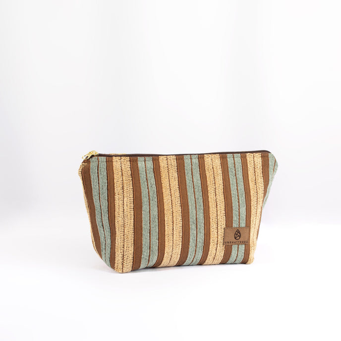 Striped fabric makeup with a zipper on a white background named after Valentina