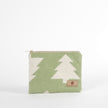 Vincent zippered pouch handcrafted from upcycled green wool fabric with white Christmas tree pattern on a white background