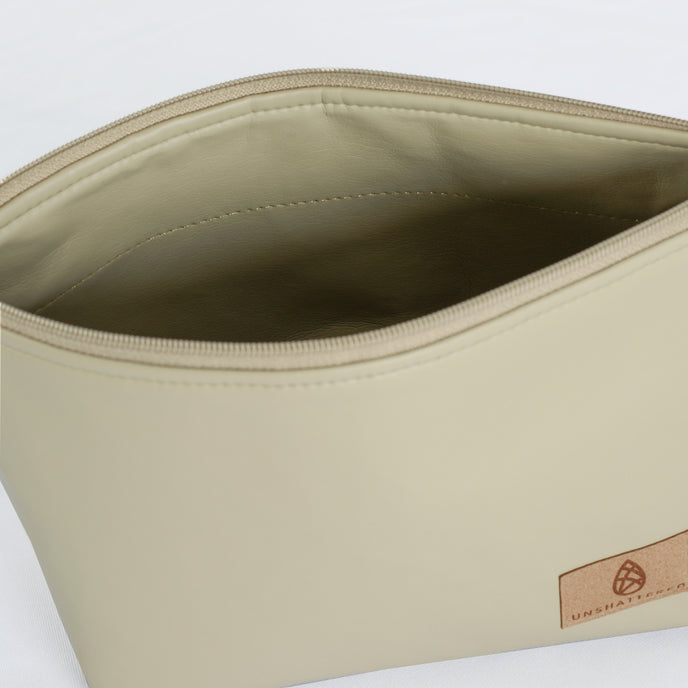 A taupe luxury leather alternative interior on this taupe makeup kit 