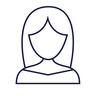A simple dark navy line icon of a woman's bust above the text 'WOMEN SERVED 15 150 a year' on a plain white background.