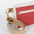 Red and beige errand bag with gold zipper pulls on a white background named after Tiara