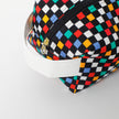 Gold zipper with colorful geometric-patterned bag on a white background named after Lyddin 
