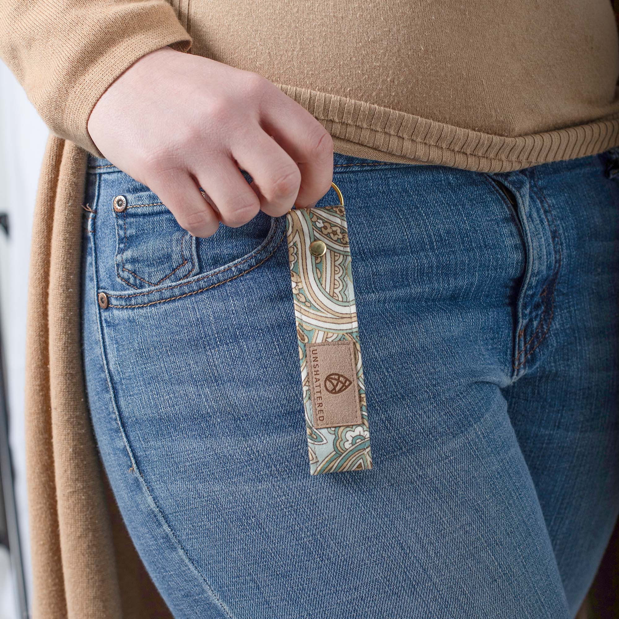lifestyle shot of Faye keychain 